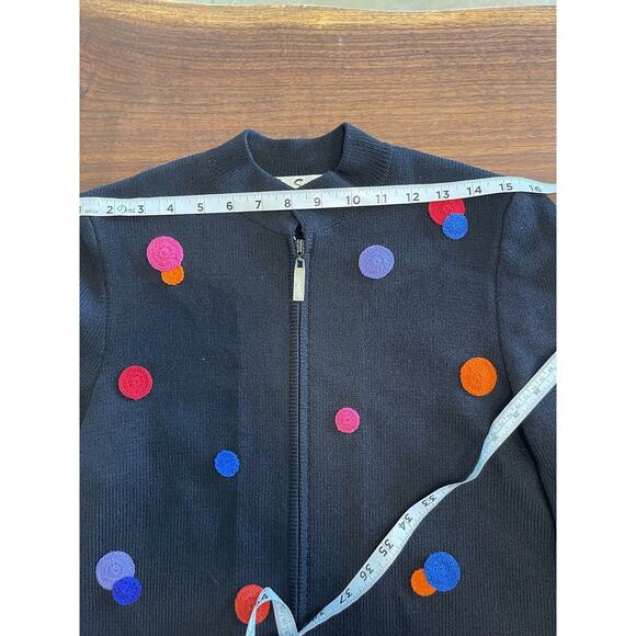 JSS Woman Knit Wear Blazer S Black/Embroidered colorful circles Wool blend USA - Picture 8 of 13